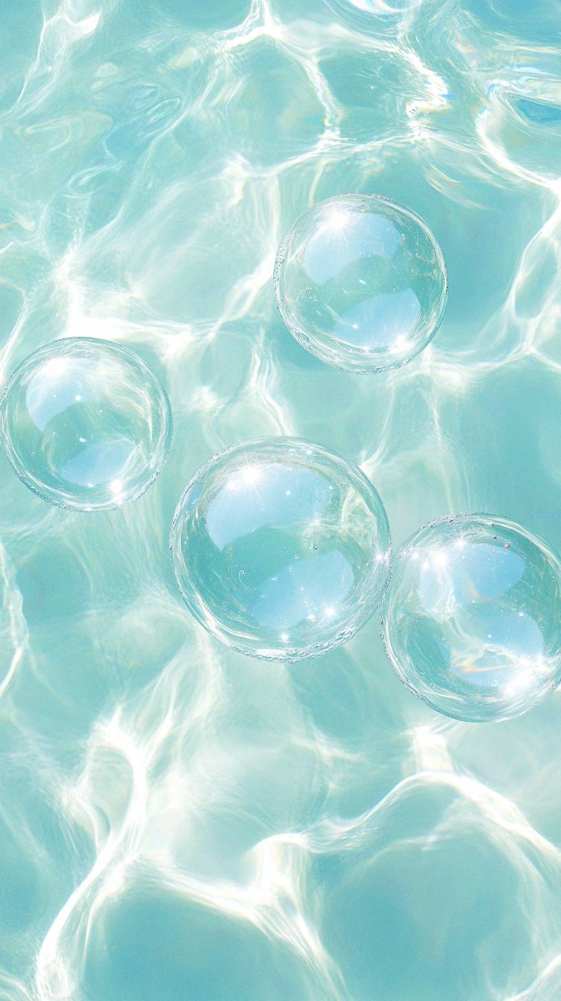 Des bulles scintillantes tombent comme la pluie, envoûtantes, de couleur aquamarine.