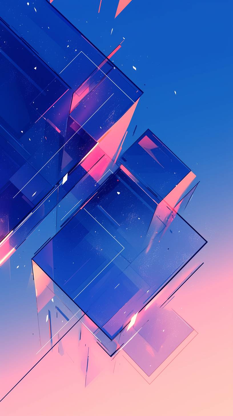 Clean geometric background with bright neon accents in a blue and pink color palette.