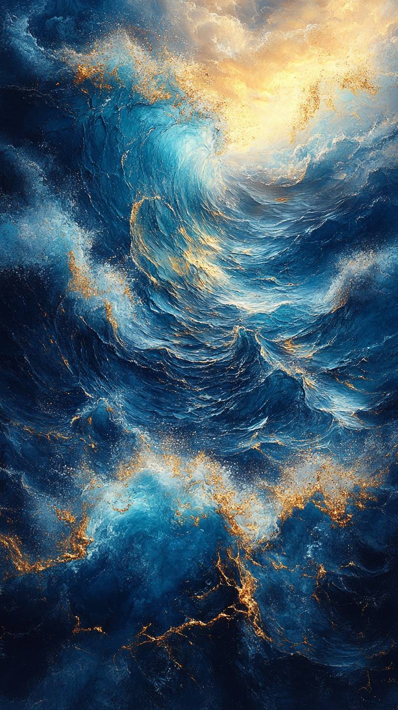 High-quality smartphone wallpaper, 8K ultra HD, deep blue and gold marble textures