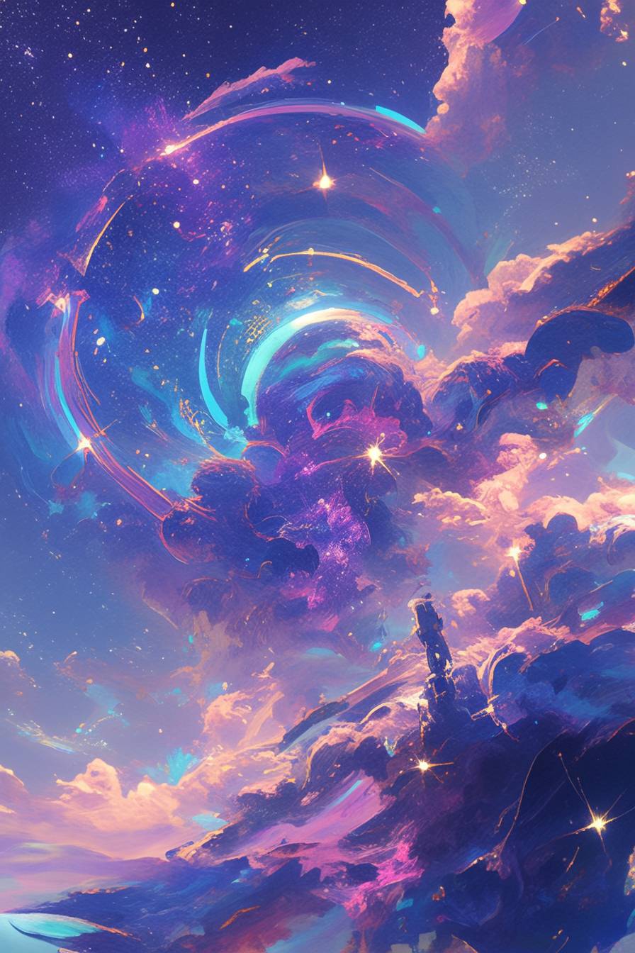 Space nebula design with bright purples, blues, and pinks, cosmic and mysterious aesthetic