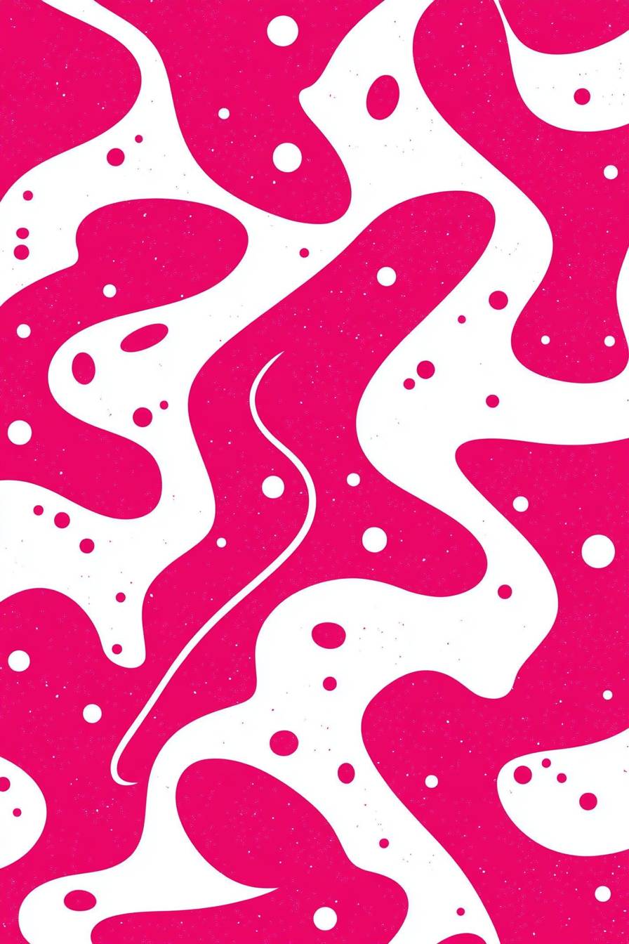 Hot pink and white pattern, groovy retro style, simple shapes, fluid lines.