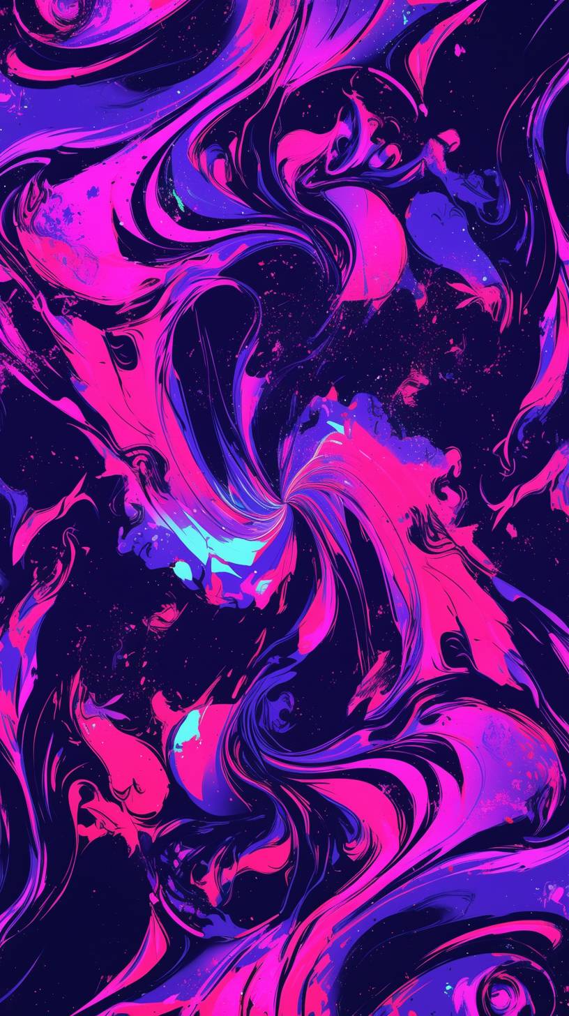 Psychedelic design with neon pink, purple, and electric green swirls, retro futuristic look