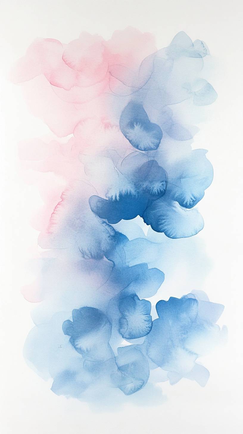 Soft watercolor gradient, pale pinks and blues blending, calming abstract shapes.