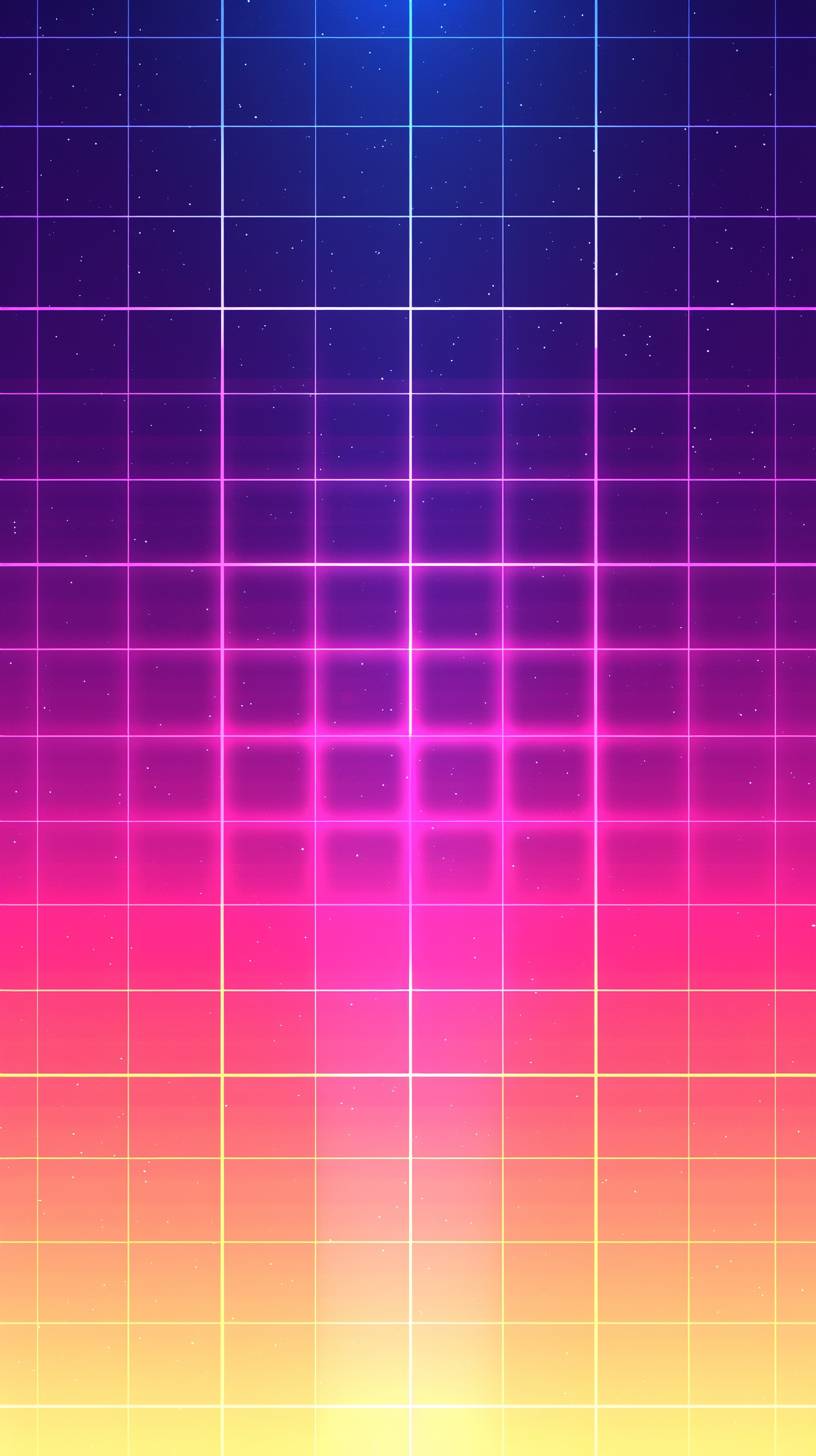 Retro grid pattern, bright neon colors (yellow, pink, purple), minimalistic style