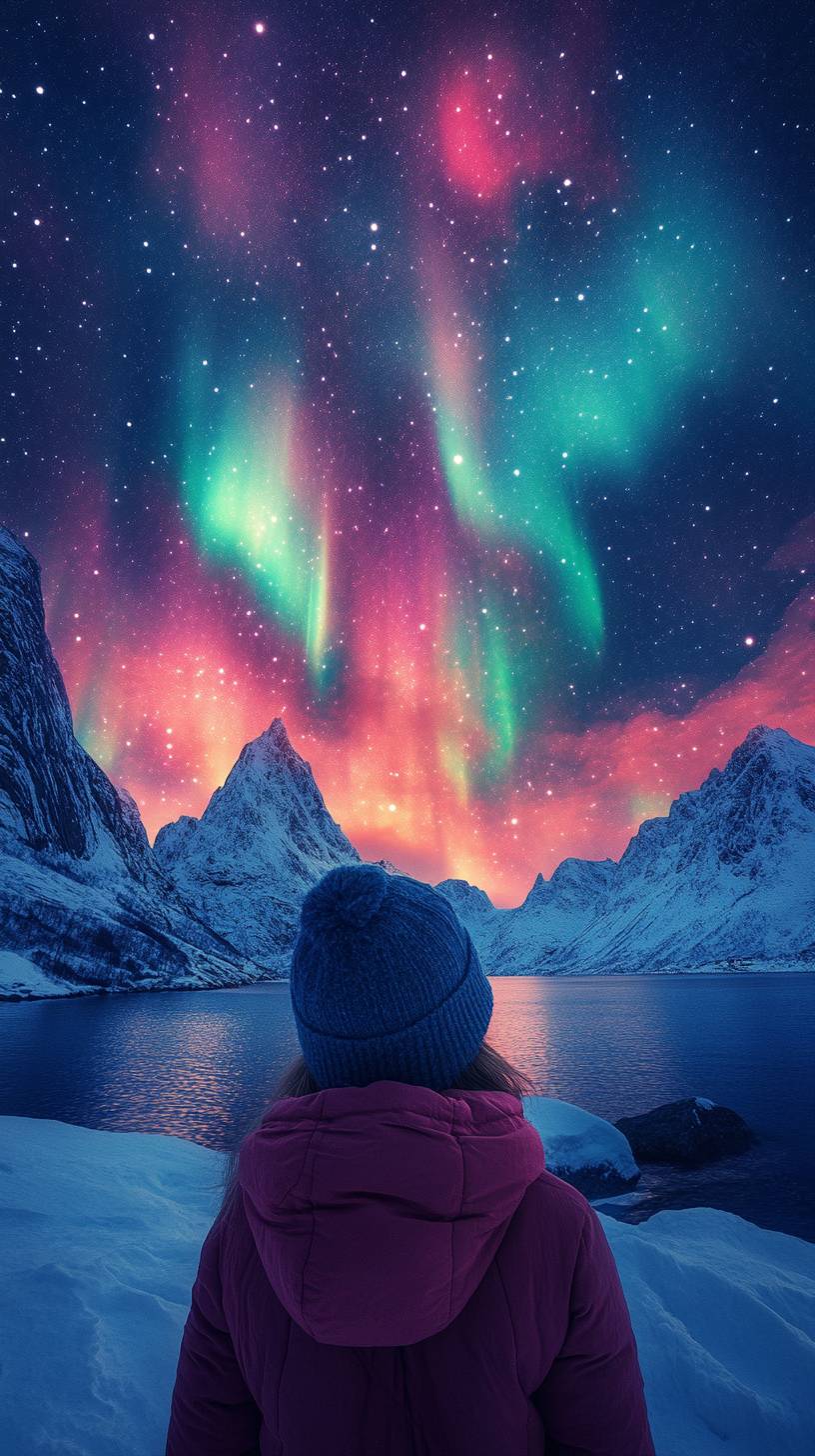 High-quality smartphone wallpaper, 8K ultra HD, featuring the natural beauty of the aurora and night sky.