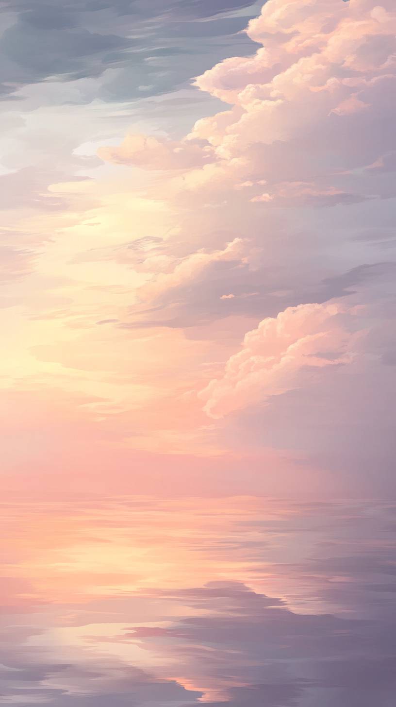 Soft pastel sky at dawn with warm light and serene atmosphere.