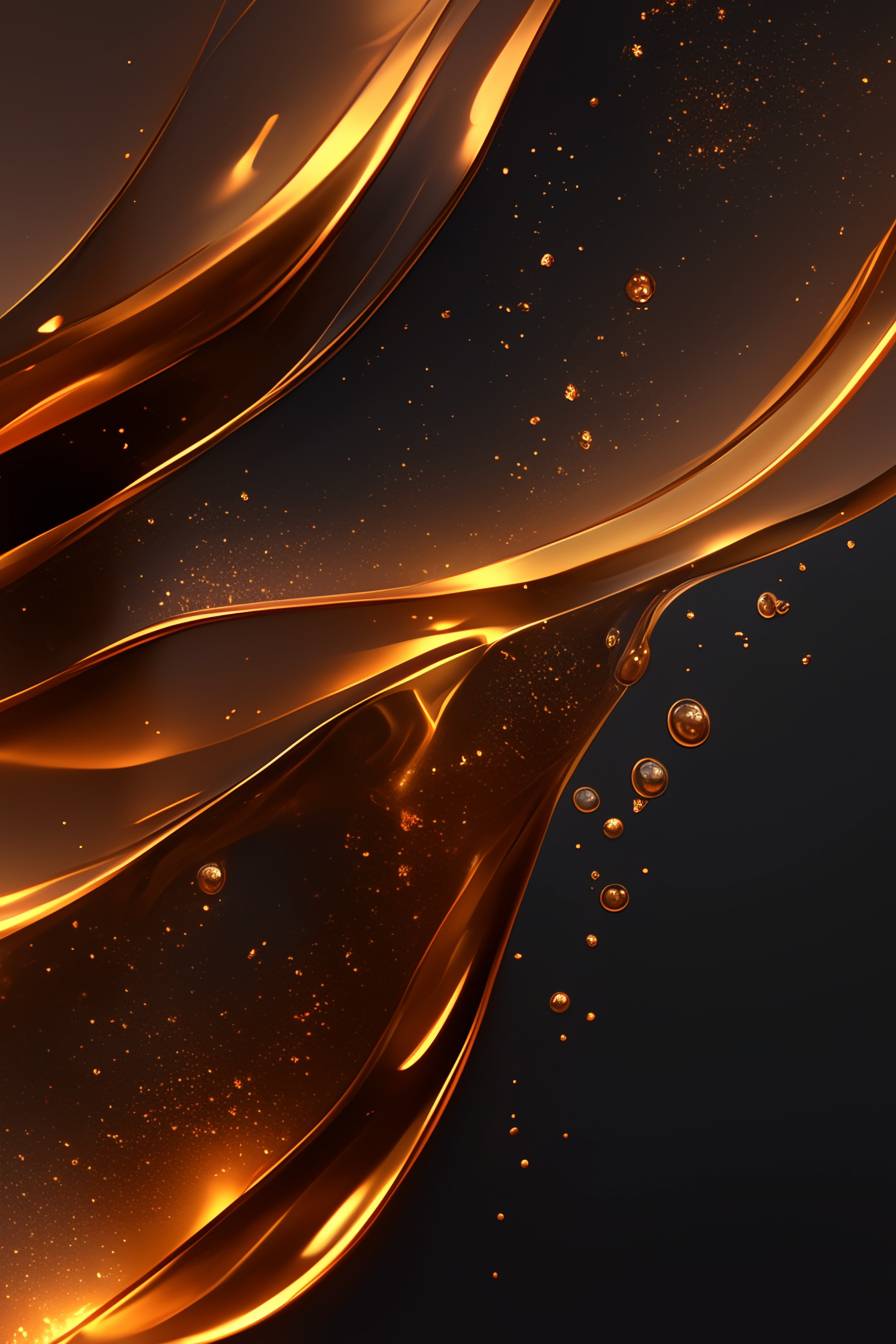 Liquid gold abstract waves, soft matte black background, futuristic minimalism