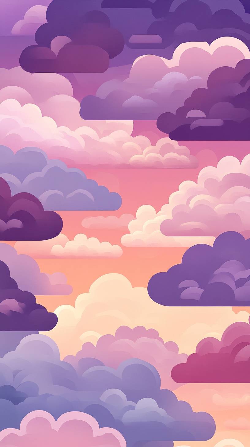 Nuages doux au crépuscule, dégradé de violet à rose, paisible et apaisant.