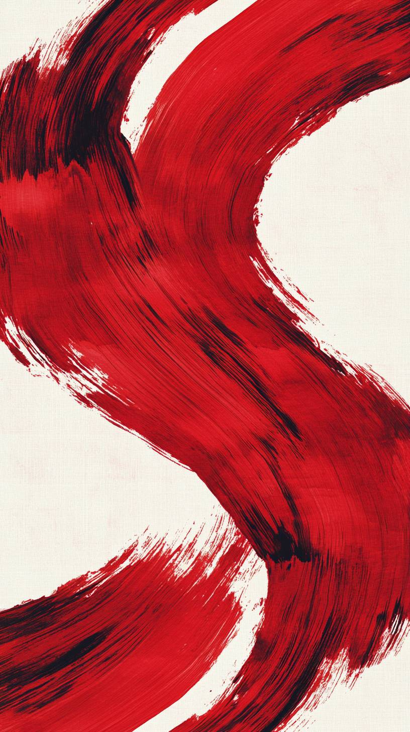 A deep red Chinese brushstroke-inspired pattern, clean and fluid, conveying a sense of movement and grace.