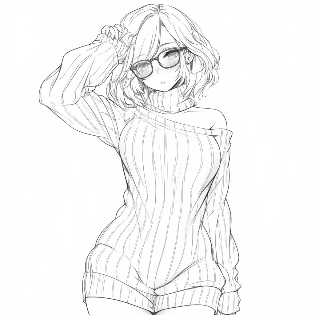 A girl in a manga style wearing an H&M knit sweater dress