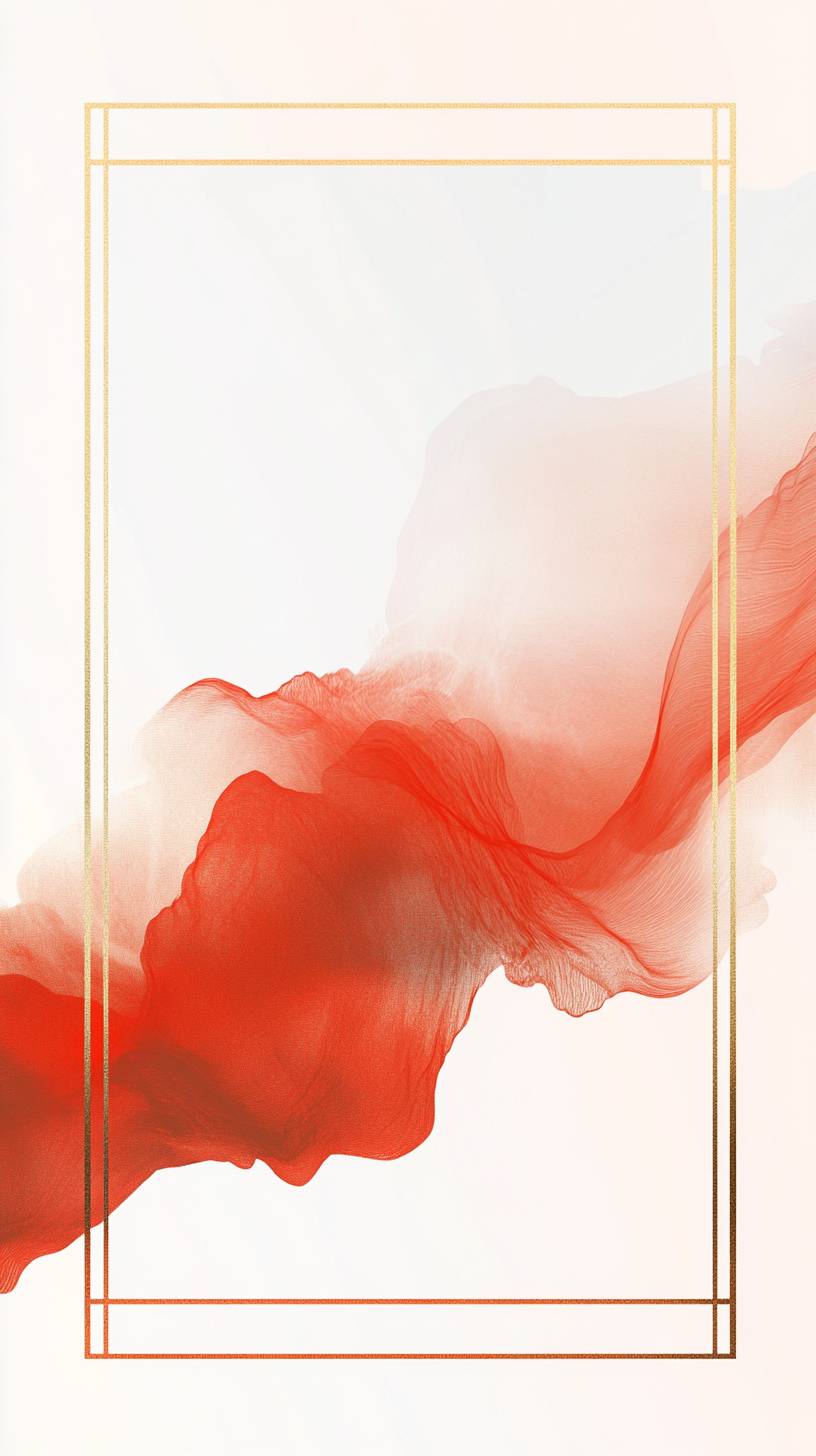 Chinese red gradient fades into a soft, transparent white with thin gold borders for a modern yet subtle cultural design.