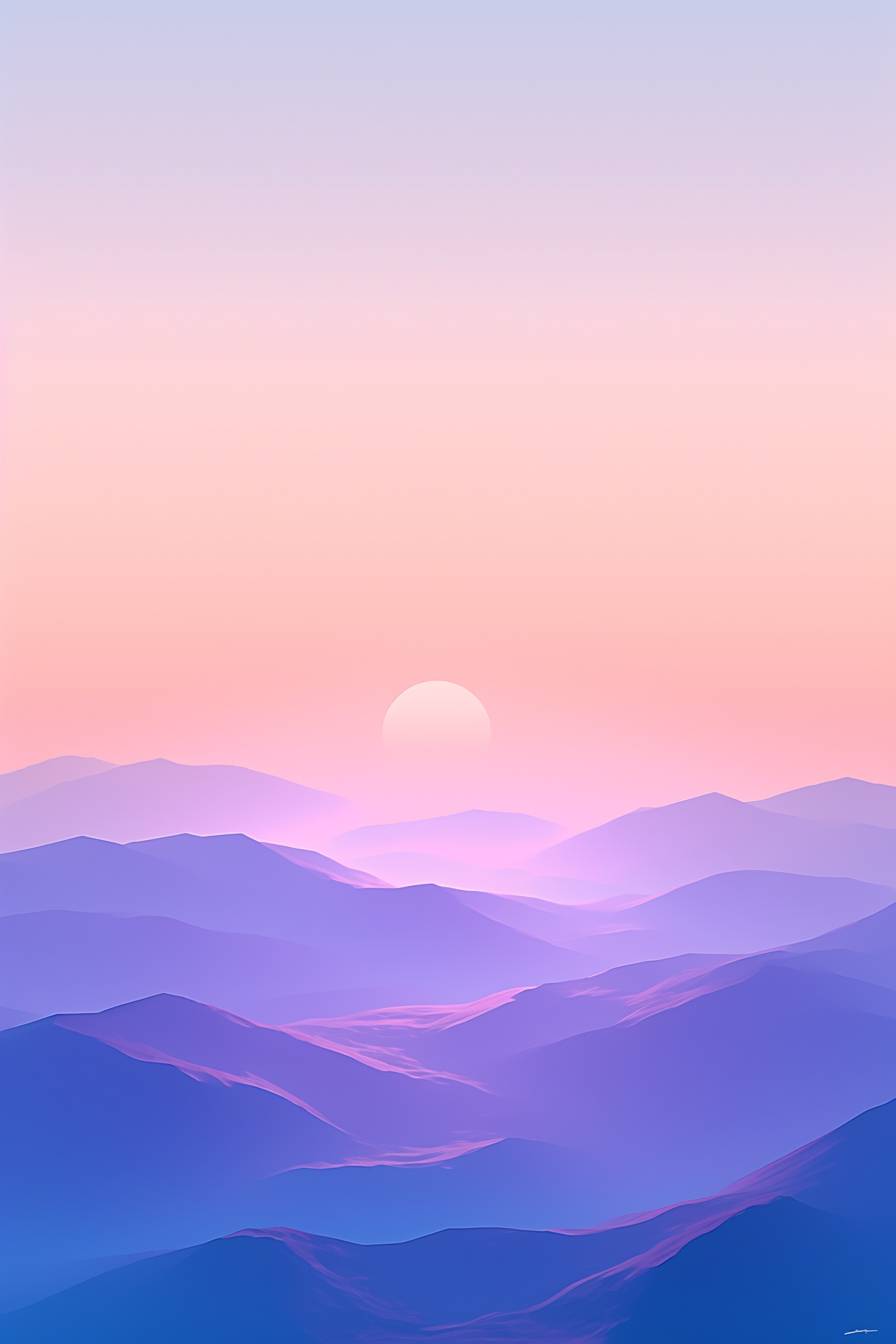 Geometric abstract mountains with a calm, pastel gradient background