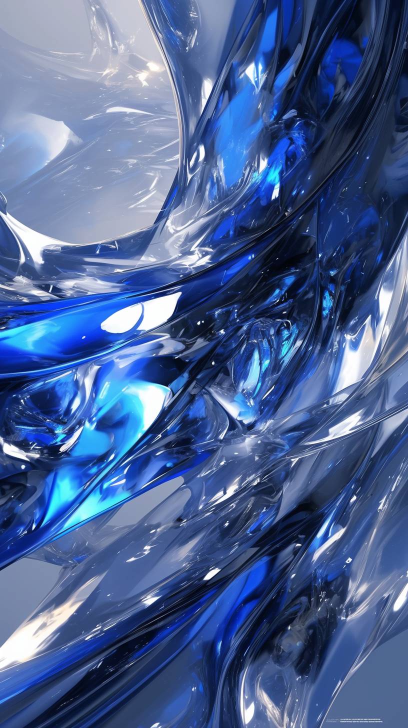 Liquid metal abstract shapes in soft blues and silvers, modern aesthetic