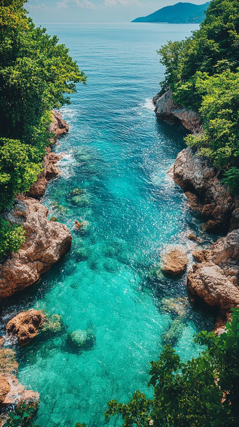 Papel de parede para smartphone de alta qualidade em 8K ultra HD, apresentando um oceano claro e uma praia serena.