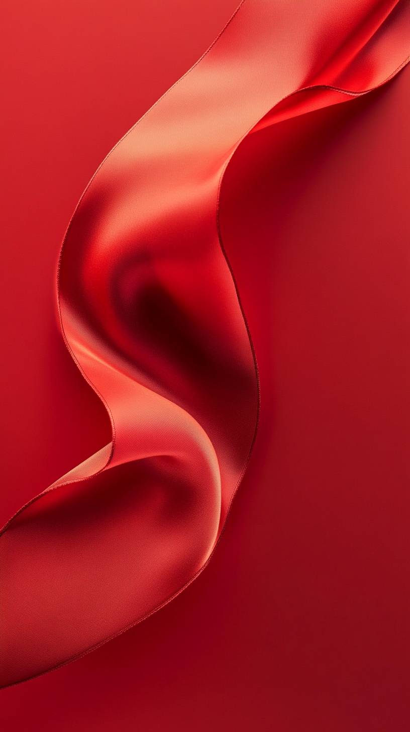 A red silk ribbon flows diagonally across a smooth red background, conveying a sense of motion and grace.