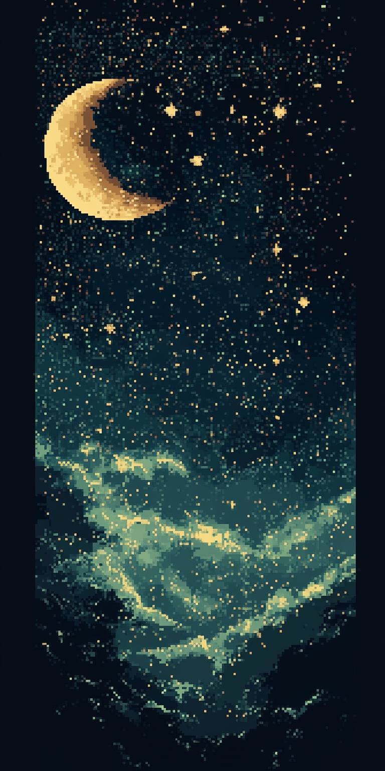 Fondo de estrellas y espacio en arte pixel en blanco y negro