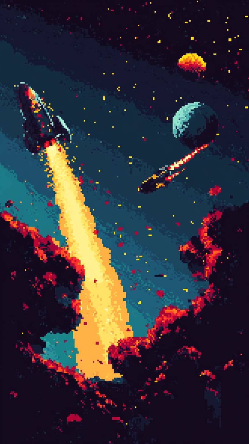 90's style minimalistic retro arcade video game, space bullet hell, pixel art