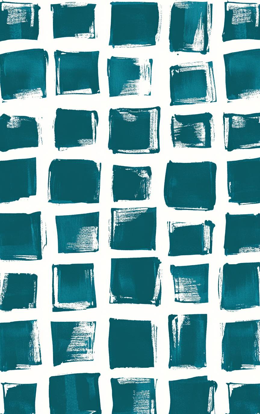 White background with a teal green and white squares pattern inspired by Pierre Soulages and Henri Matisse.