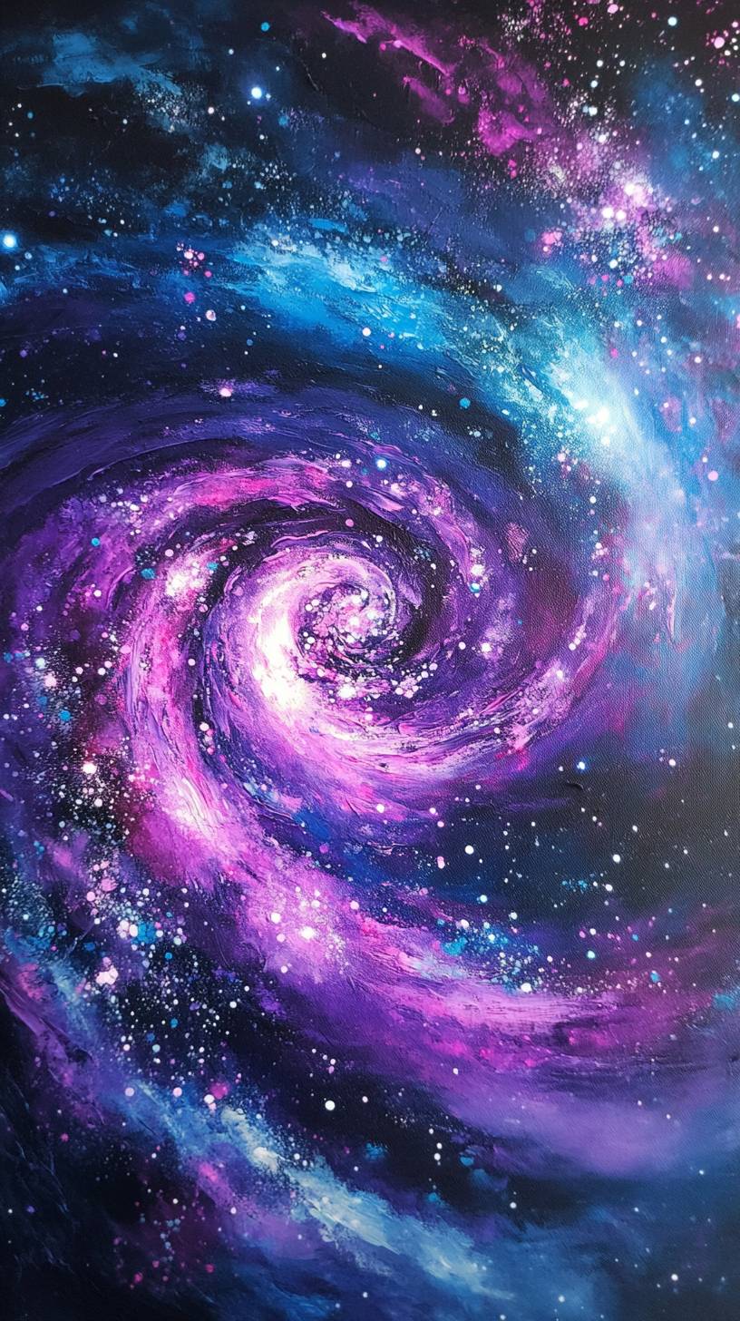 Noyau d'une galaxie spirale avec des violets et des bleus vibrants, des amas d'étoiles, haute définition