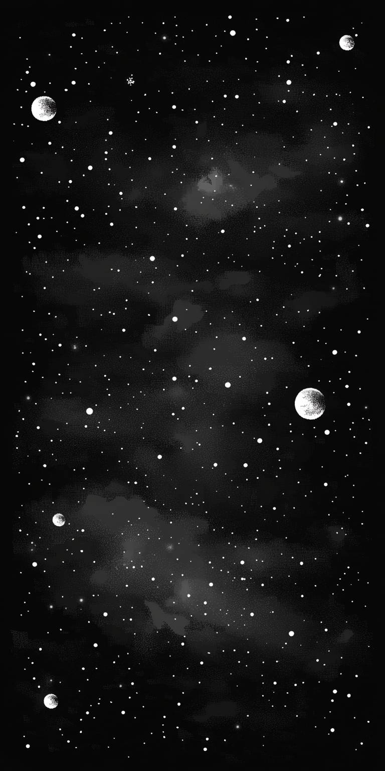 Pixel art black and white stars and space background