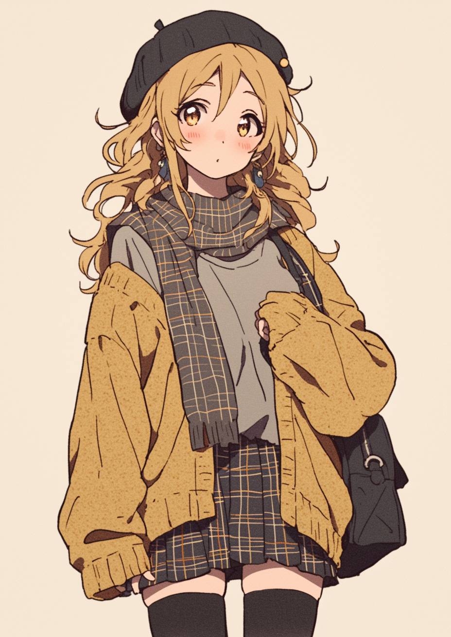 Mami Tomoe is elegantly standing in front of a café in modern casual wear.