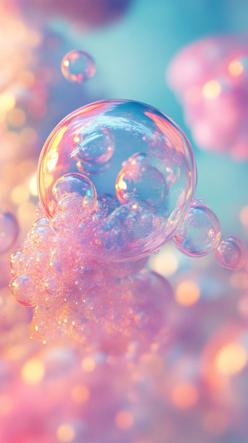 Light bokeh lights float in a soft pastel background, dreamy and calming.