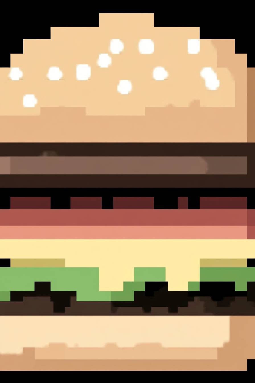 Arte en píxeles de 8 bits de la mitad inferior de una hamburguesa, tamaño 24x36 píxeles.