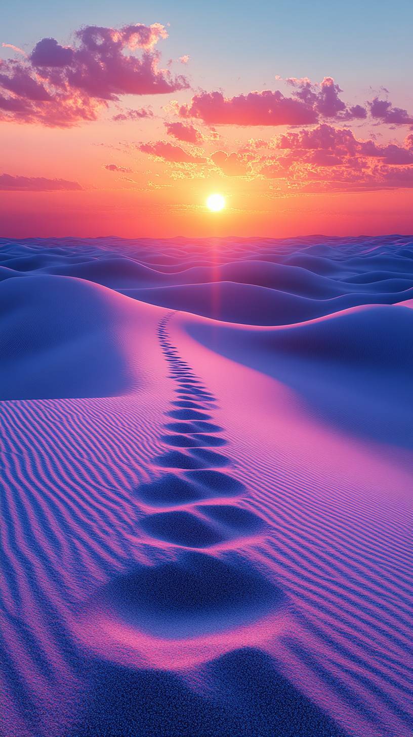 High-quality smartphone wallpaper featuring a desert sunset, golden sand dunes, and a soft pink-orange sky.