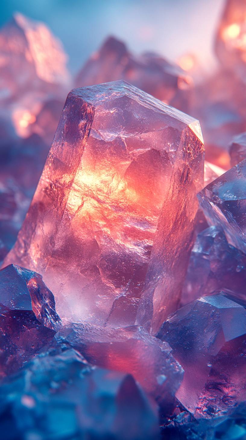 High-quality smartphone wallpaper, 8K ultra HD, glowing crystal formations, modern aesthetic.