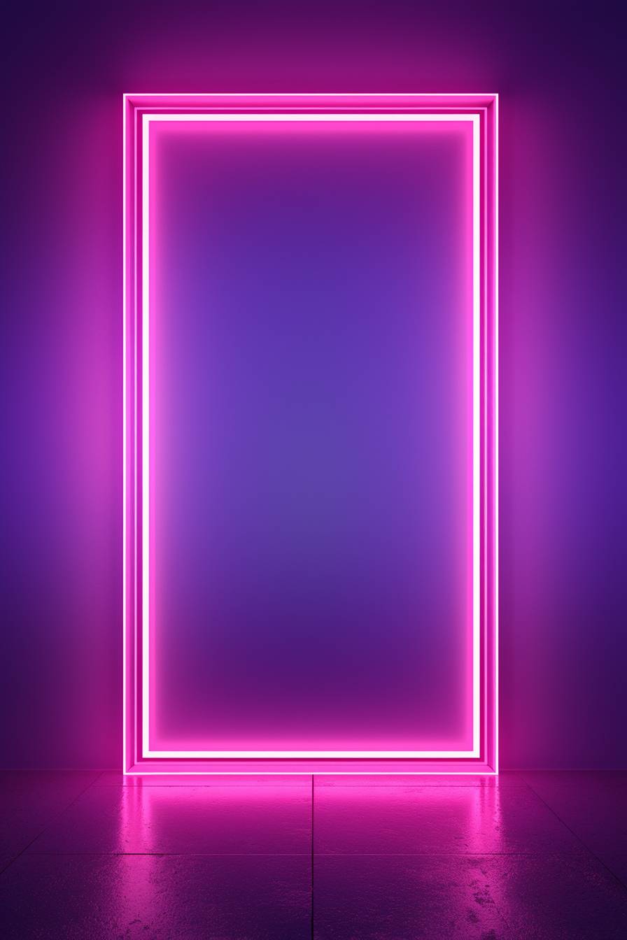 Neon light frame, soft dark background, glowing yellow and pink tones, minimalist style