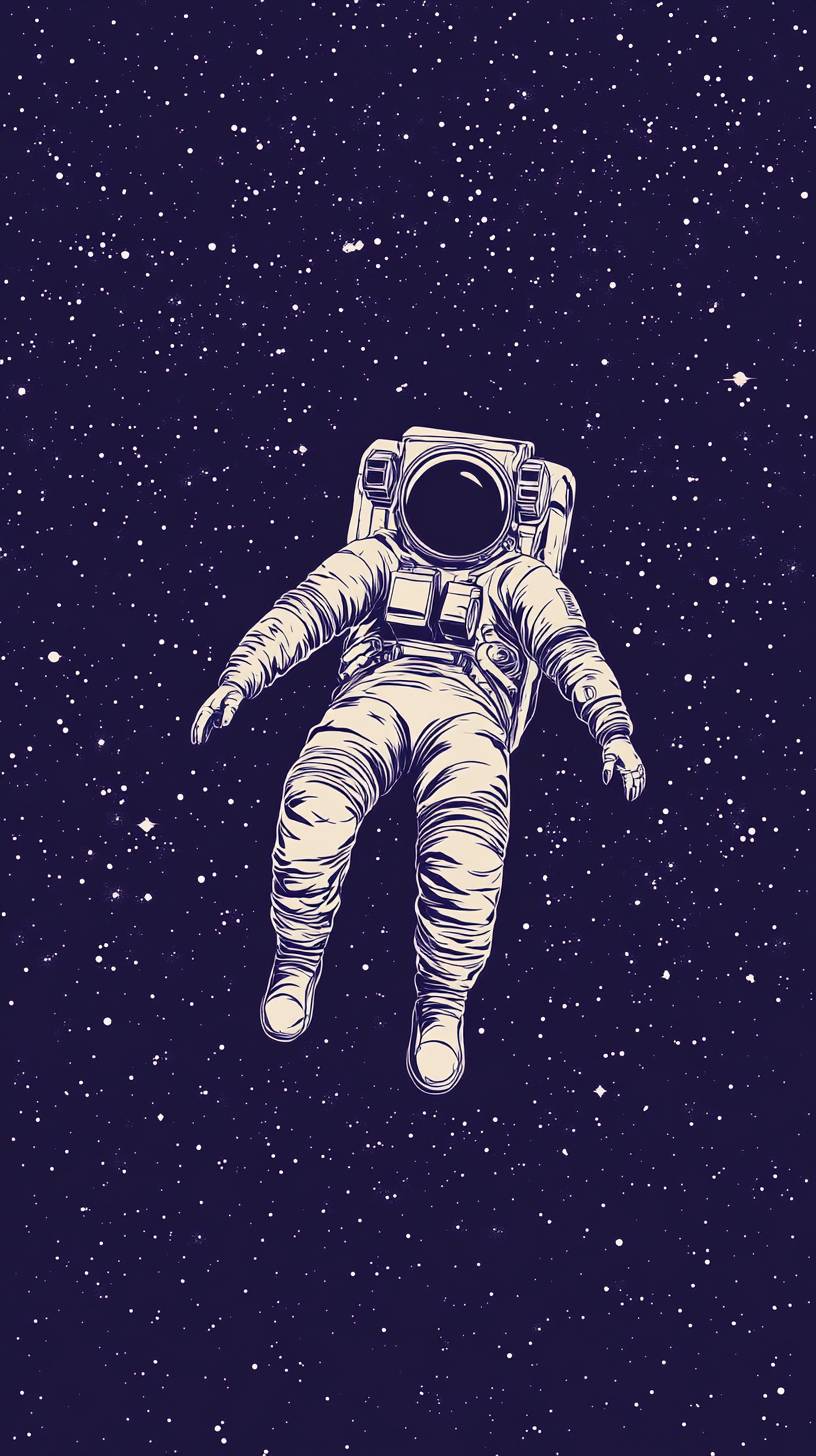 Un astronauta flotando en el espacio, diseñado en un estilo de póster retro único.