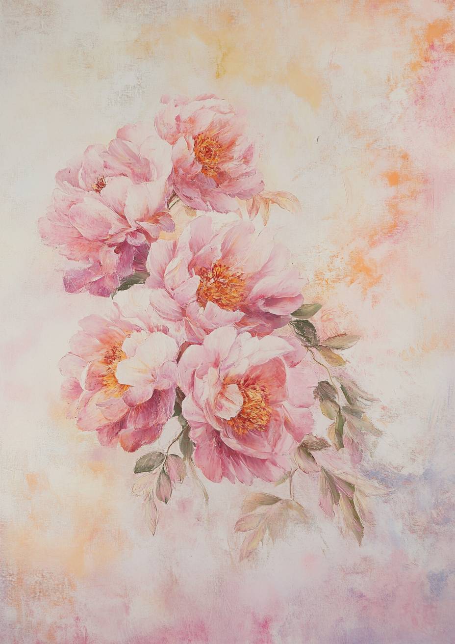 Pivoines roses douces aux pétales délicats, fond pastel, lueur subtile