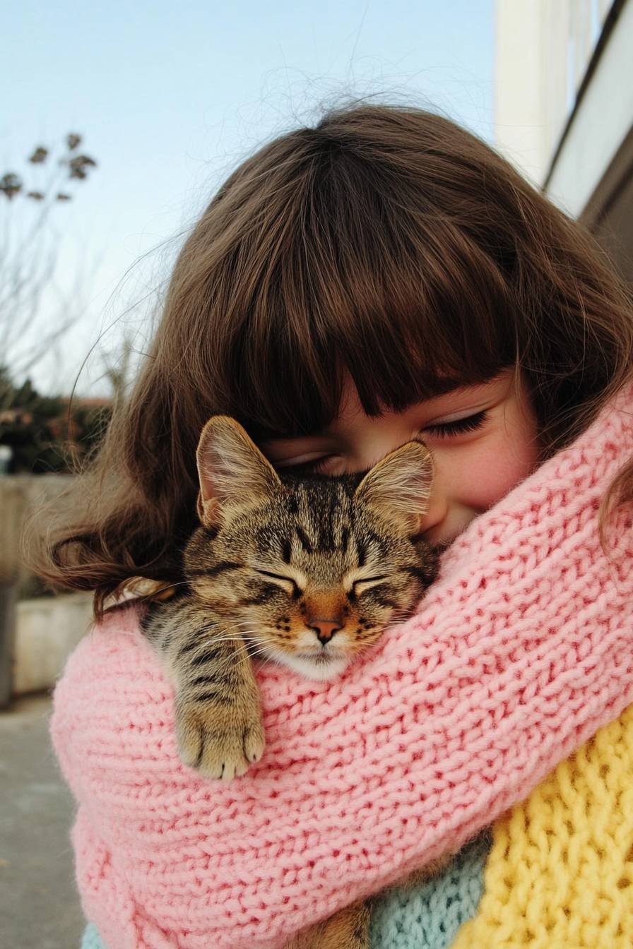 Chica con un gato y un perro