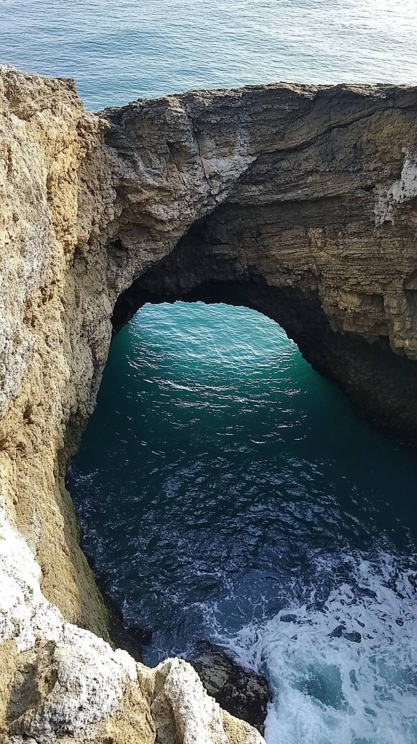 Прибрежная морская пещера с бирюзовыми водами и скальными образованиями, природное чудо.