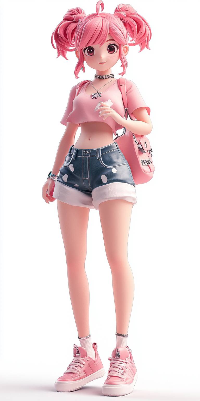 A full-body cute cartoon style character 3D model from a Japanese game