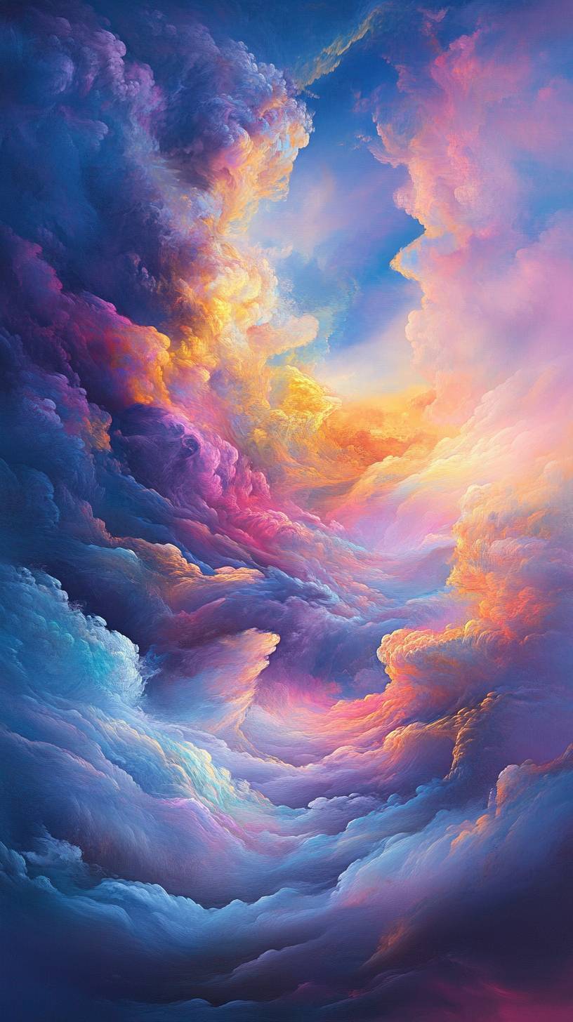 Feathered clouds glowing softly in pastel colors, creating a light and dreamy sky