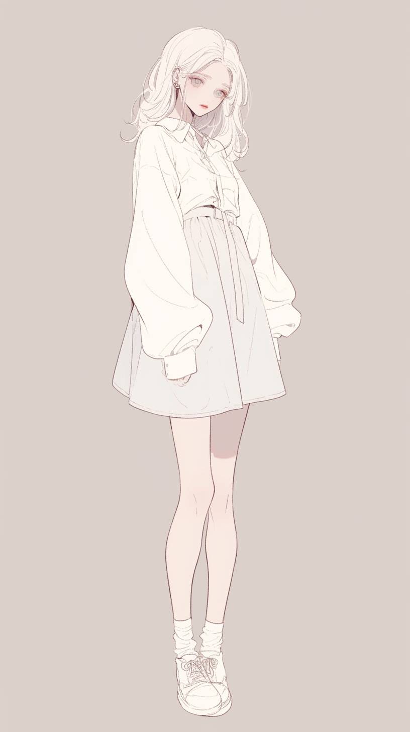 Minimalist anime girl, soft pastel colors, light background, elegant and serene