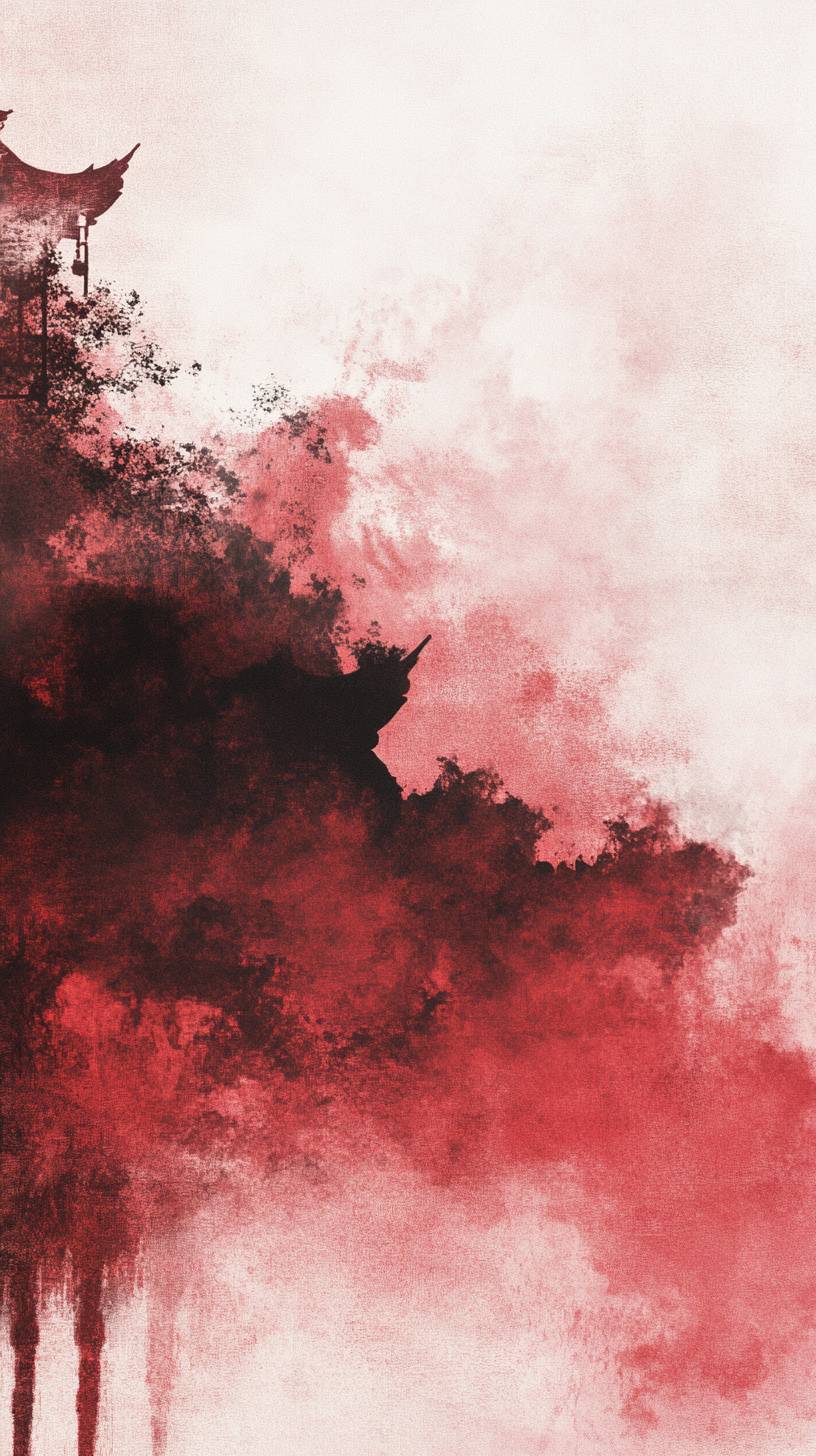 Abstract ink wash effect featuring shades of red, subtle textures, and soft blending, evoking a traditional Chinese aesthetic with modern simplicity.