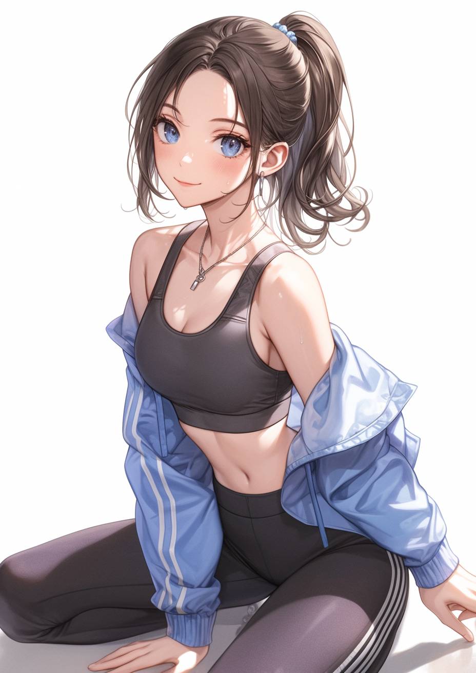 Anime girl in yoga leggings showcases a healthy beauty