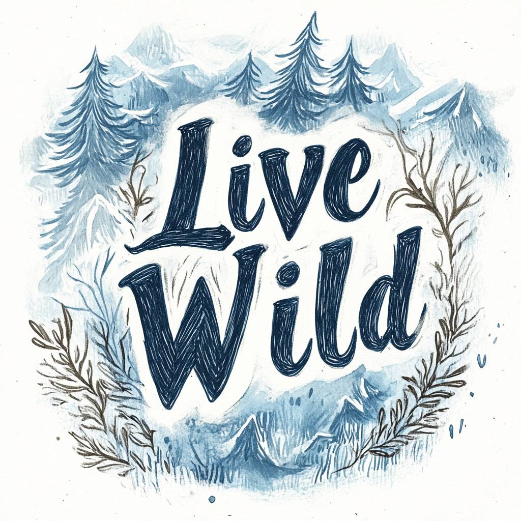 设计一个背景简约的字体图案，包含“Live Wild”短语，传达力量与冒险。