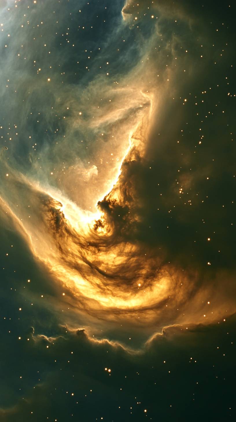 Majestic nebula swirls, ethereal cosmic dust, glowing stars, deep space photography style