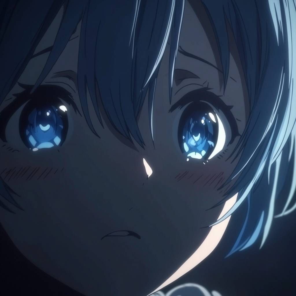 Nahaufnahme-Profilbild von Rem, einem niedlichen Anime-Mädchen aus Re:Zero.