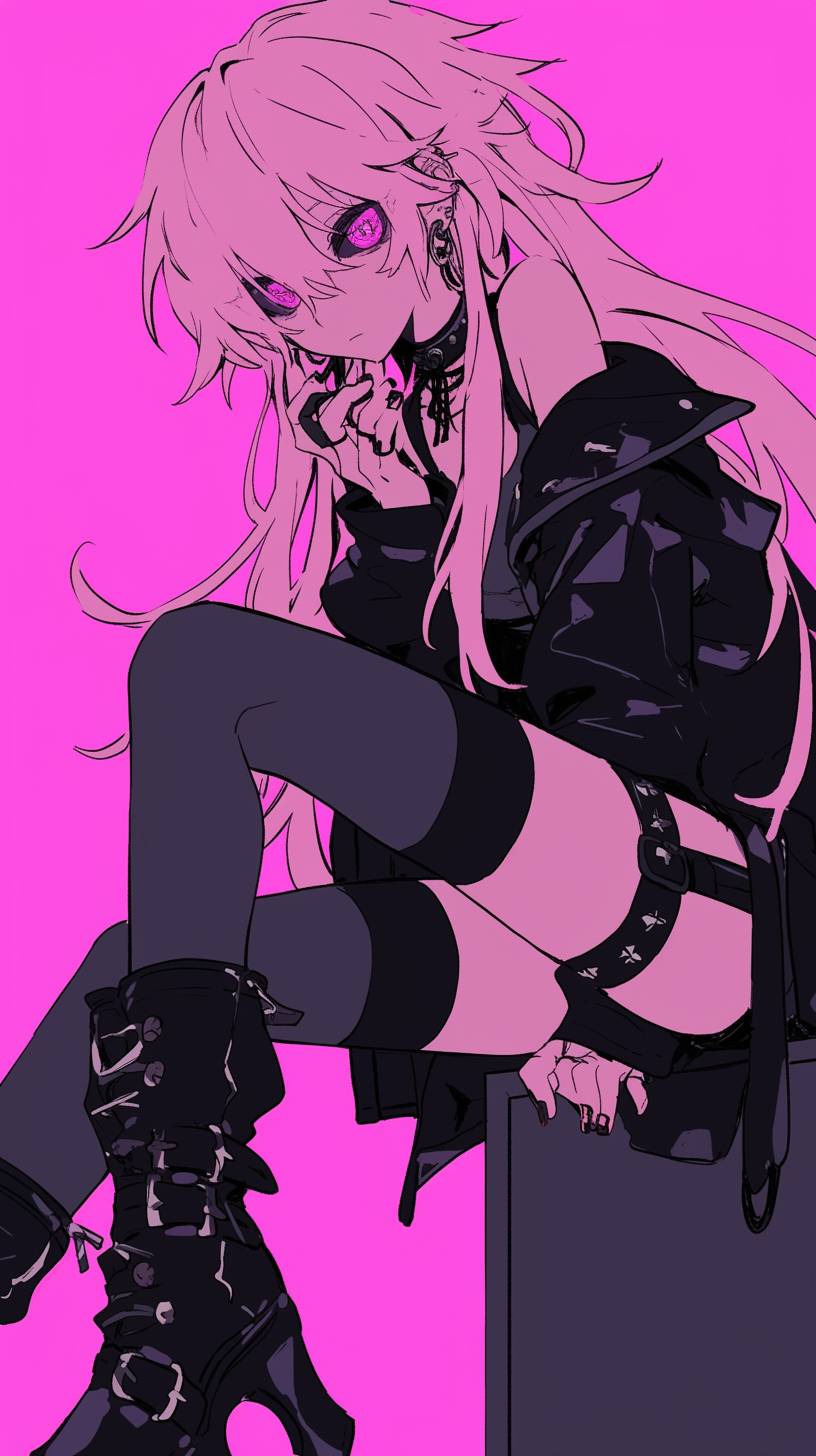 Yuno Gasai from Future Diary showcases dark aesthetics and modern goth fashion with leather and studs.