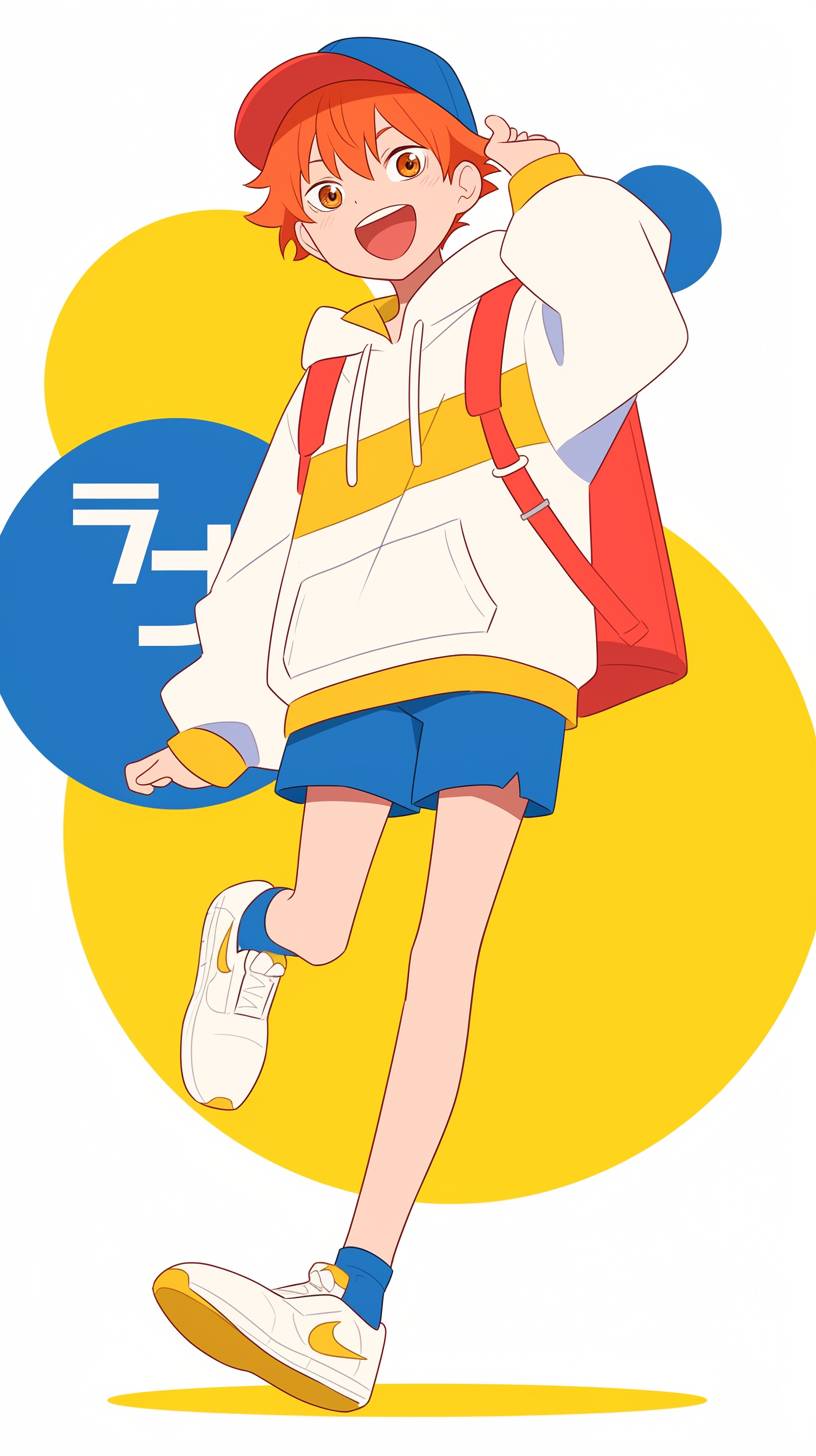 Die Schwester von Hinata Shoyo (Natsu) trägt einen niedlichen Hoodie und Sportshorts, zeigt einen energetischen und lässigen Stil mit einem fröhlichen Lächeln.