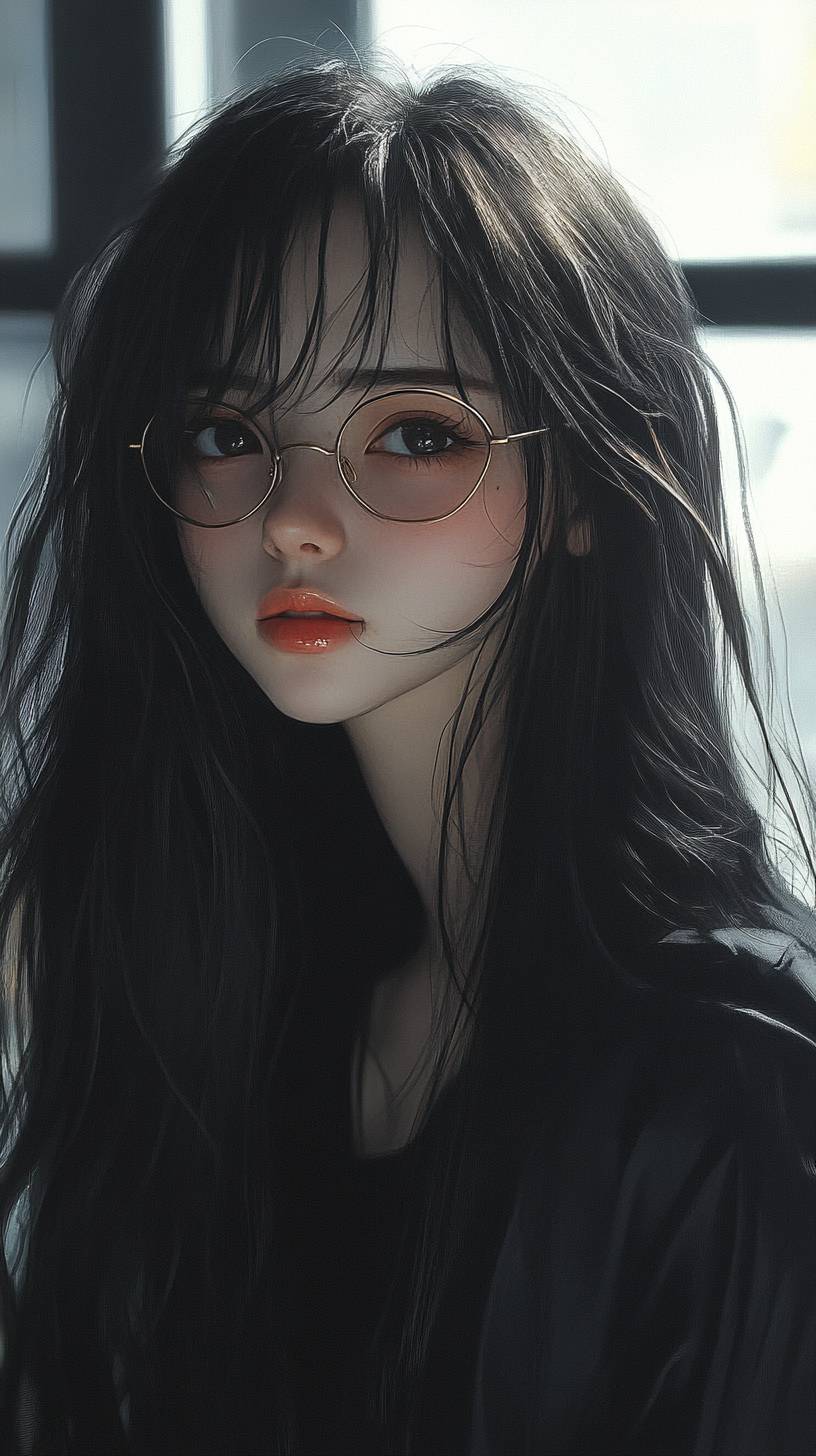 A 28-year-old girl, an English teacher, wears glasses, has a square face, long black hair, and is infatuated with Hayao Miyazaki's animation style.