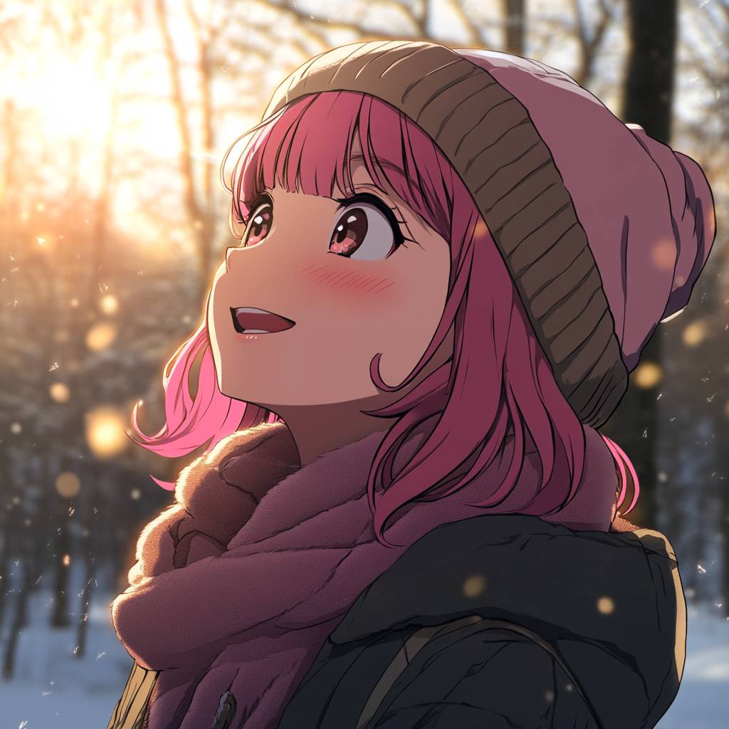 Nadeshiko Kagamihara from Laid-Back Camp, cheerful anime girl.