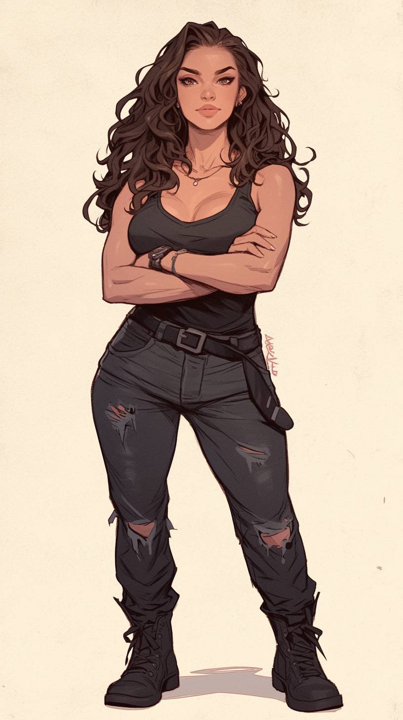 Rosa Diaz von Brooklyn Nine-Nine trägt ein schwarzes Tanktop und zerrissene Jeans, mühelos cool für einen Frühlingsausflug.