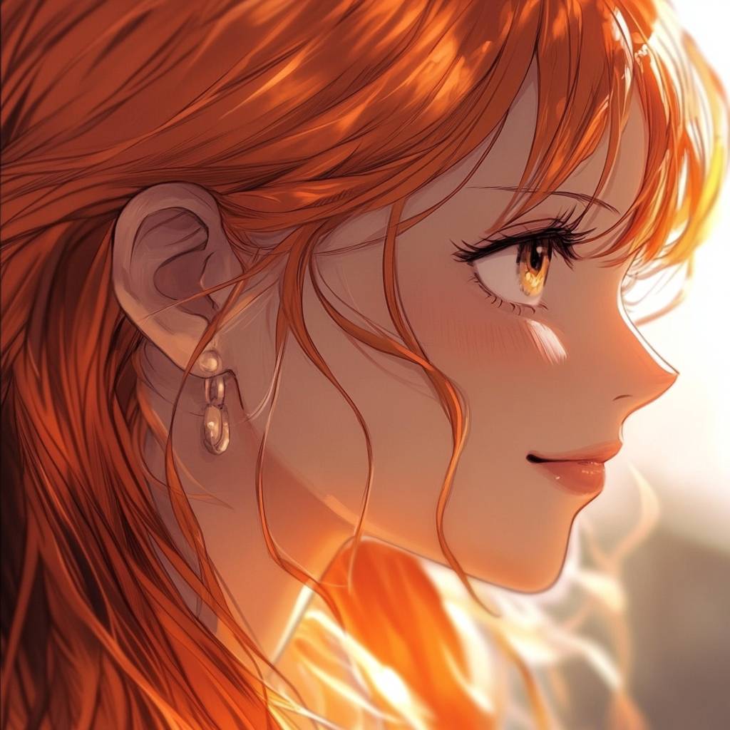 A close-up profile picture of Nami from One Piece, showcasing her confidence.