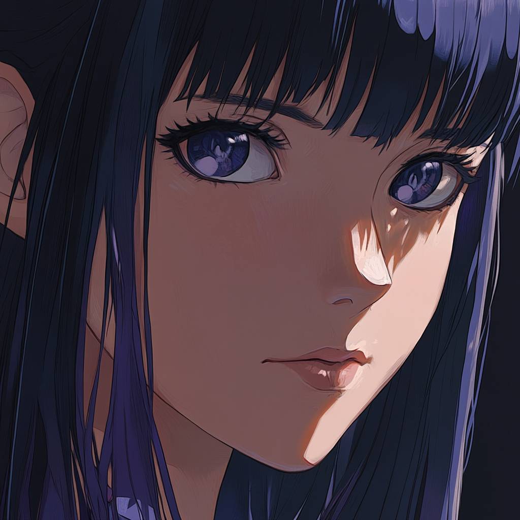 Hinata Hyuga de Naruto, garota de anime gentil, foto de perfil de close-up