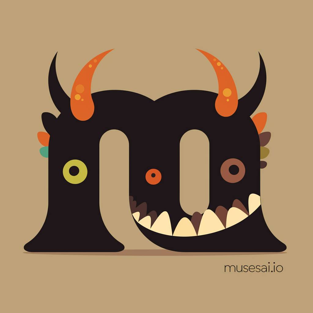 Design a minimalist modern logo for 'musesai.io', incorporating dark cute monster elements.